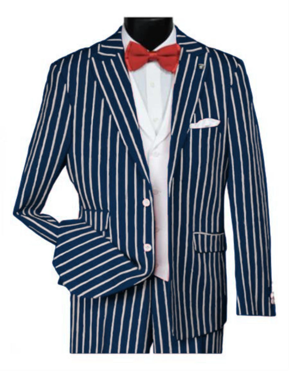 Navy-Blau: Stilvoller 1920er Jahre Gangster-Anzug für Herren, Nadelstreifen, Vest, Zeitloser Klassiker!