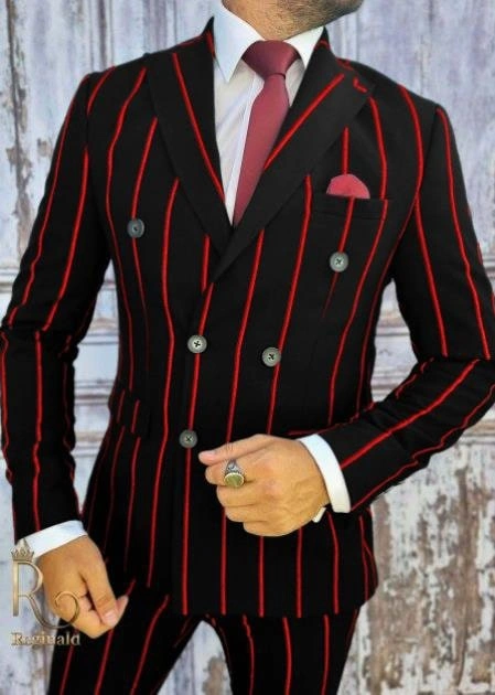 "Roaring Twenties Gangster Suit: Klassischer Doppelreiher in Rot-Schwarz - Ein Statement!"